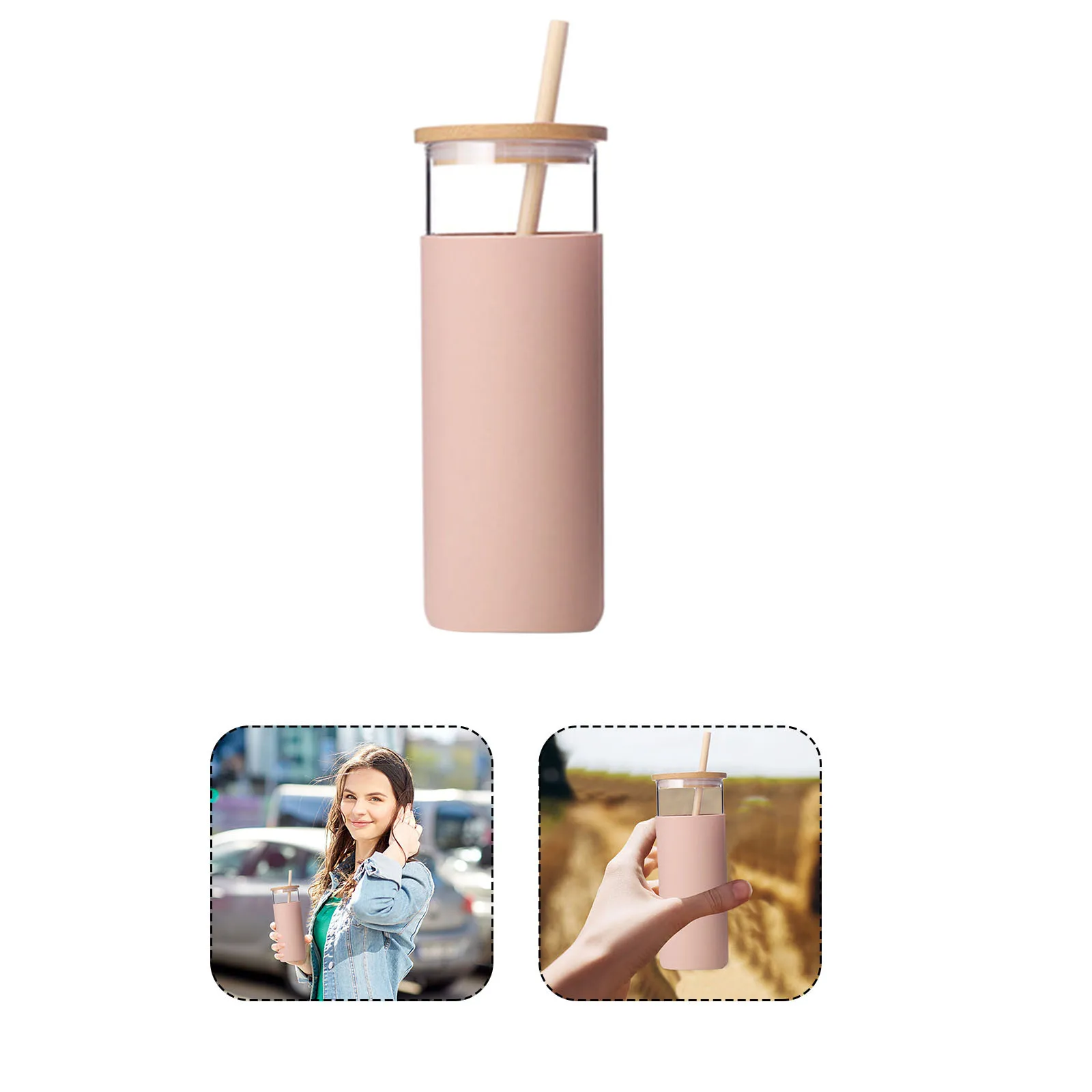 Силиконовая стеклянная трубочка чашка для воды креативная бамбуковая крышка