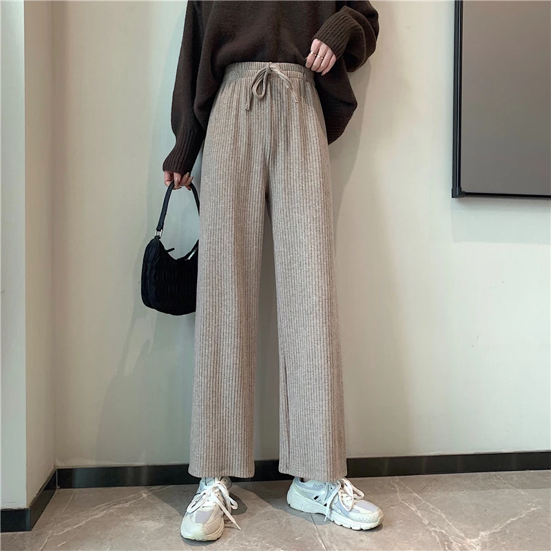 

High Waist Wide Leg Pants for Women 2021 Autumn and Winter Wild Korean Style New Draping Effect Loose Slimming Solid Color