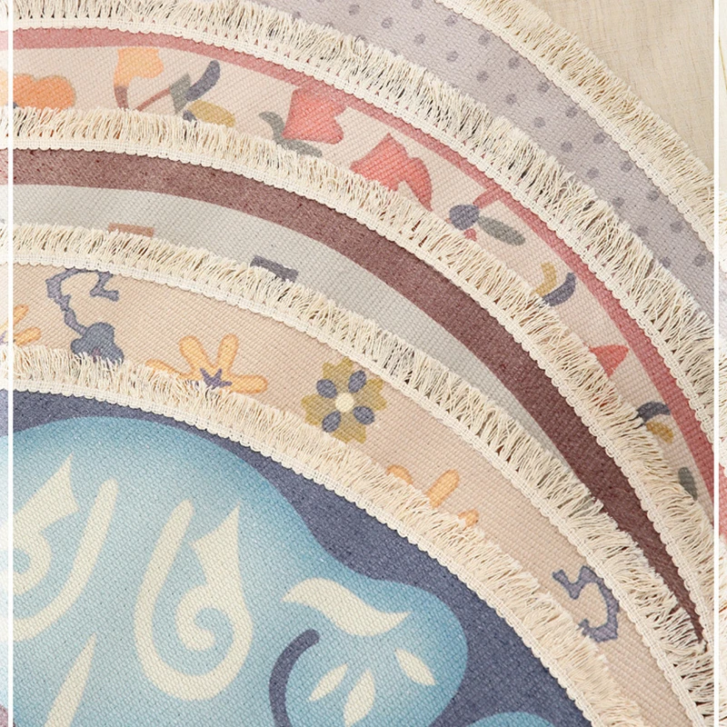 Марокканский круглый ковер для спальни в стиле бохо хлопковый с кисточками