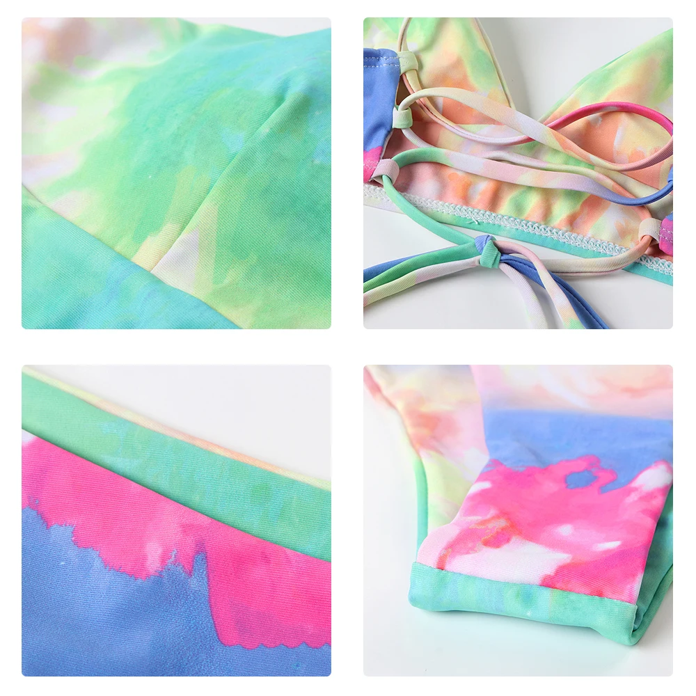 Купальник бикини с галстуком краской женский купальник высокой талией цветочным