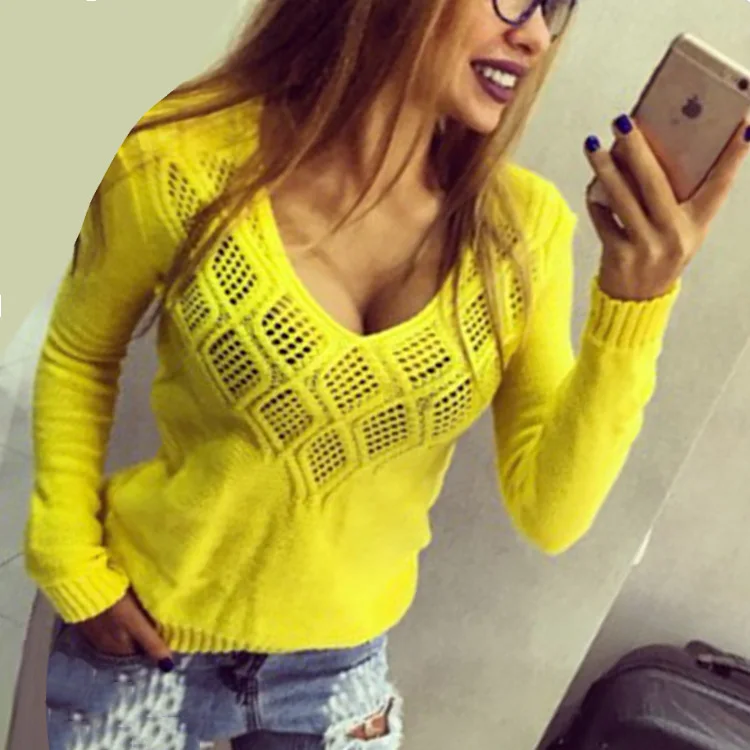 

Осенние и зимние Базовые Женские свитера, компьютерный вязаный пуловер, Удобные однотонные женские свитера с v-образным вырезом