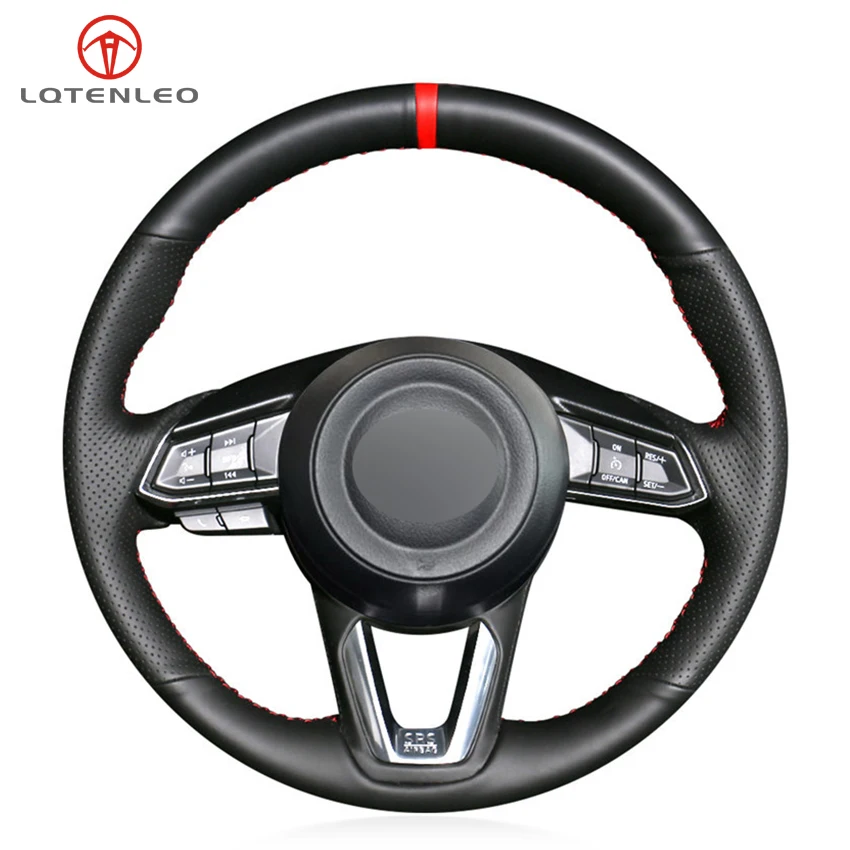 

LQTENLEO Black Artificial Leather Steering Wheel Cover For Mazda 3 Axela 2017-2019 Mazda 6 Atenza 2017-2019 CX-5 CX-9 2017-2019
