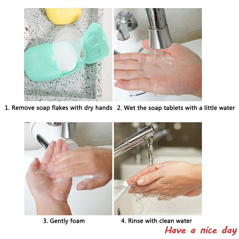 

20pcs Disposable Soap Paper Portable Hand Washing Box Scented Slice Sheets 6*4cm Color Random