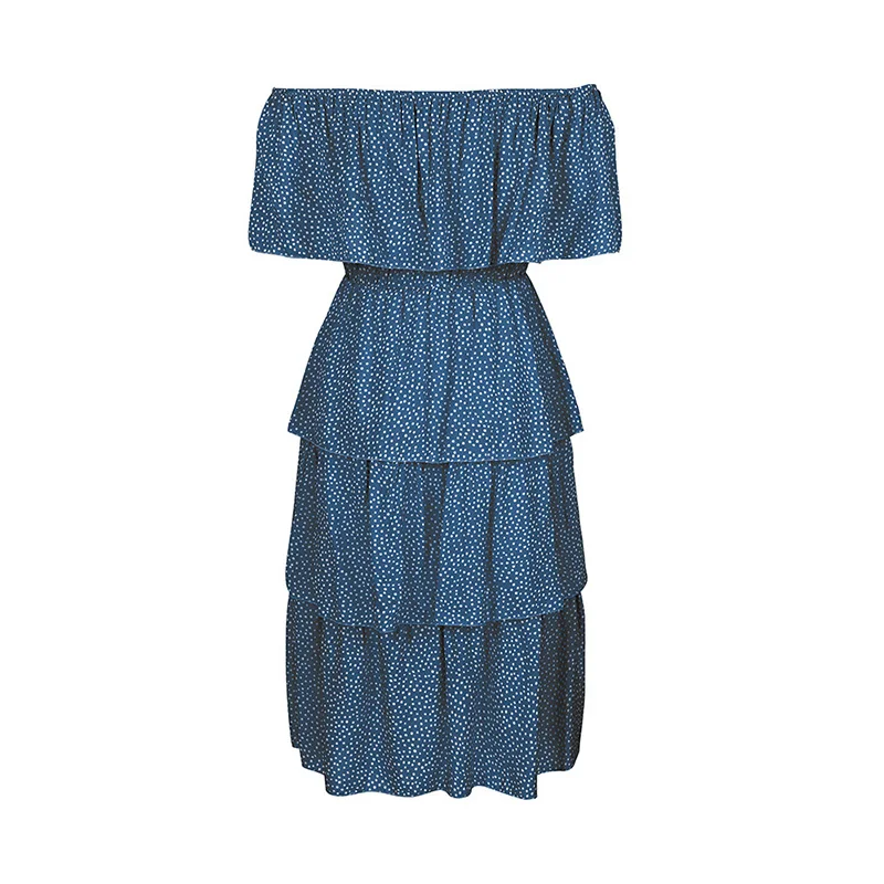 

2021 Spring New Dot Print Dress Women Slash Neck Sexy The Shouler Dress For Women Fashion Cascading Ruffles Summer Dress