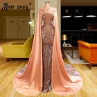 Мусульманские Вечерние платья 2021 с высоким воротом из бисера с стразы вечерние платье Восточный кафтан из Дубая платье для выпускного вечера с съемная накидка рукава