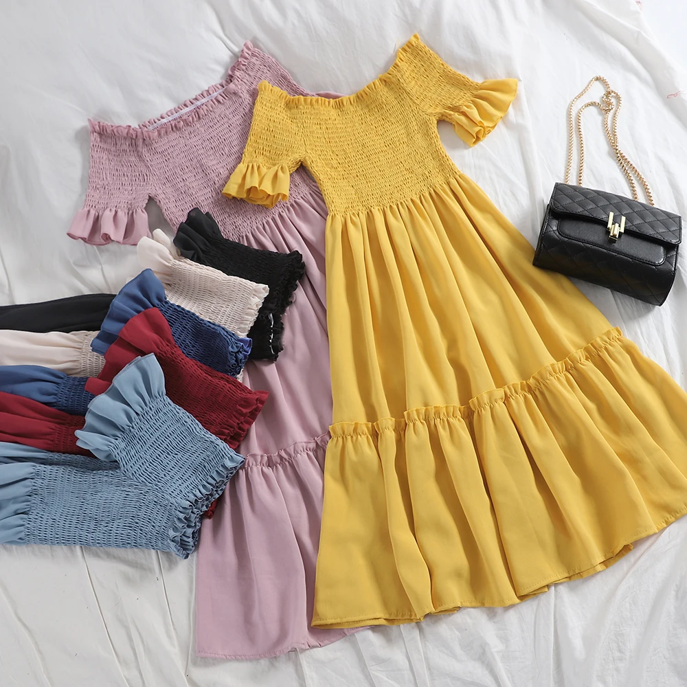 SINGRAIN женское сексуальное шифоновый с открытыми плечами платье Бохо летнее