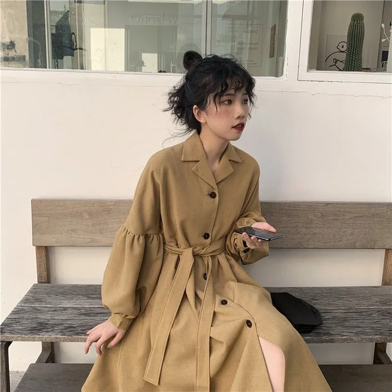 

Trench Women Fall Newest Trendy Korean Leisure Vintage Ladies X-Long Windbreaker Single Breasted Adjustable Waist Femme Outwear