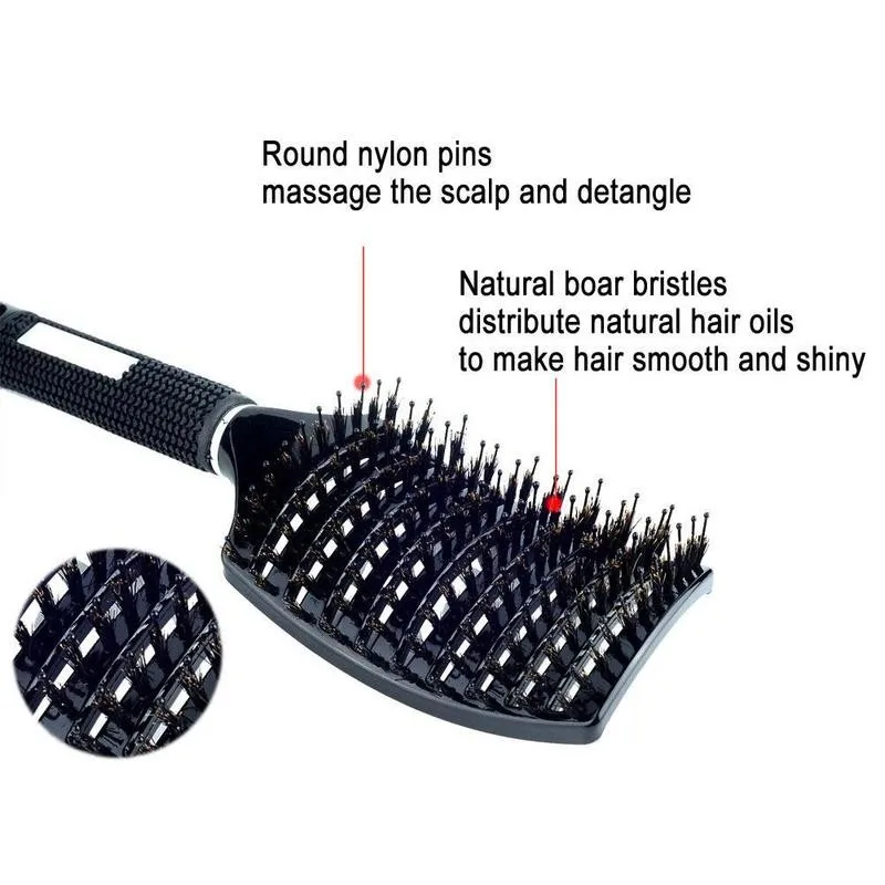 

Professional Hair Brush Scalp Massage Comb Hairbrush Bristle Big Curve Comb Wet Curly Detangle Hair Brush Scalp Styling Tools