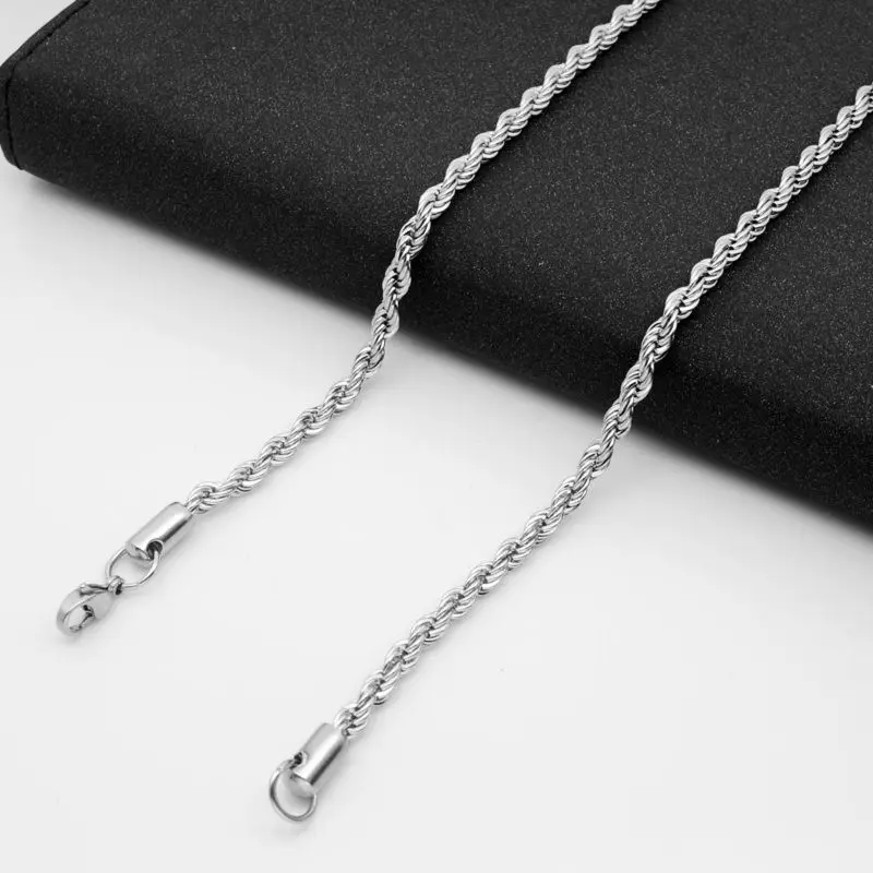 Twist Chain 50, 60, 70, 80 см, серебряный тон, Мужская коробка с драконом, из бисера, змея, длинное ожерелье из нержавеющей стали, цепочка для подвески, Женские Ювелирные аксессуары - Окраска металла: Twist Chain