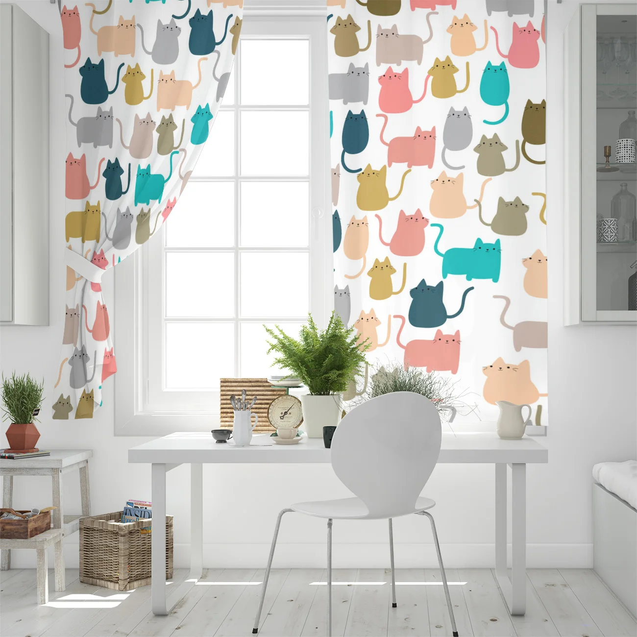 Цветные шторы на окна с изображением животных и кошек занавески для гостиной