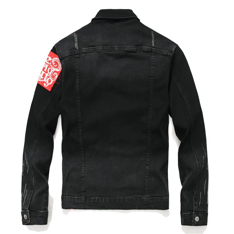 KIOVNO/мужские джинсовые куртки в стиле хип-хоп с принтом и кольцами лоскутные