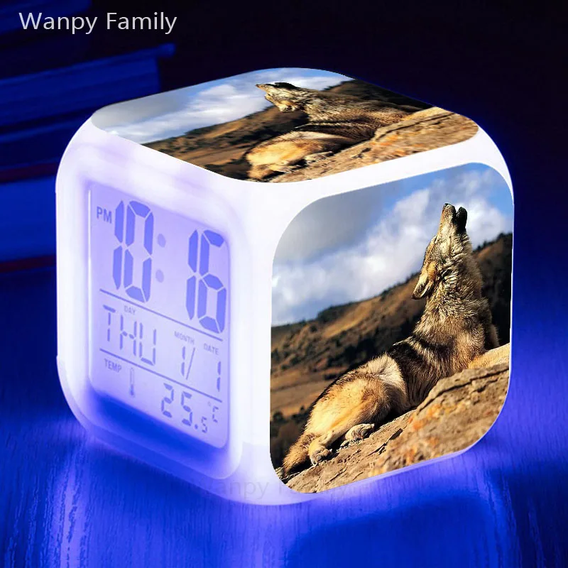 Arctic snow Wolf LED Будильник 7 цветов Светящиеся цифровые часы для детей подарок