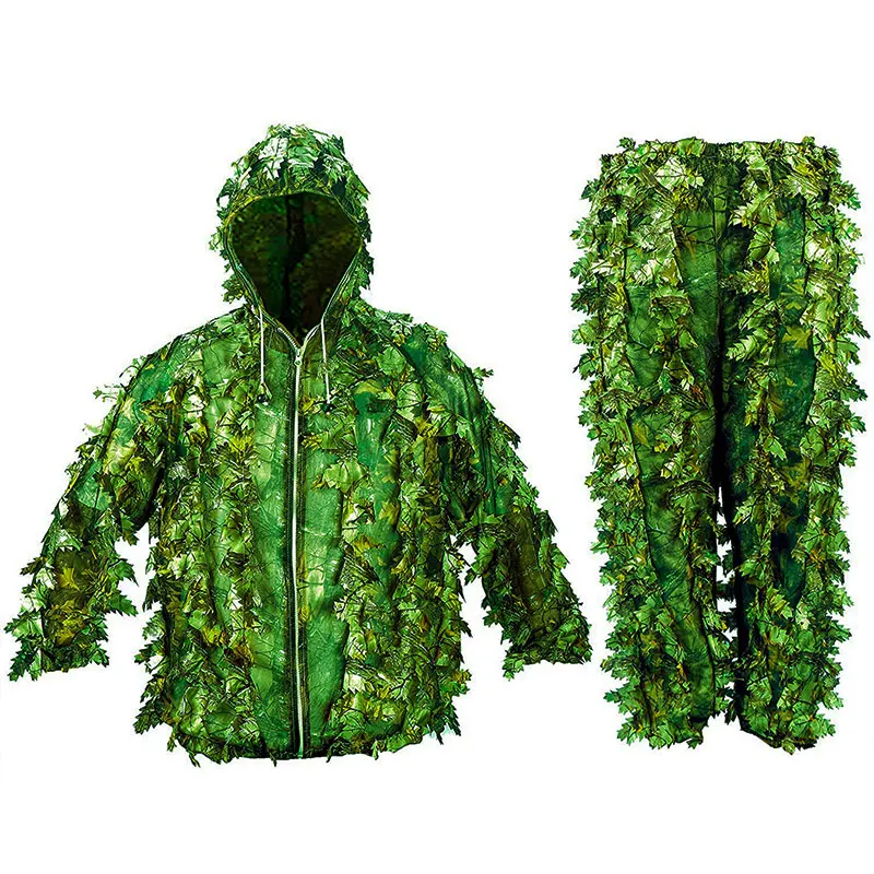 Herren Leichte 3D Blatt Mit Kapuze Camouflage Ghillie Anzug Atmungsaktiv Jagd Anzug für Dschungel Jagd, Schießen