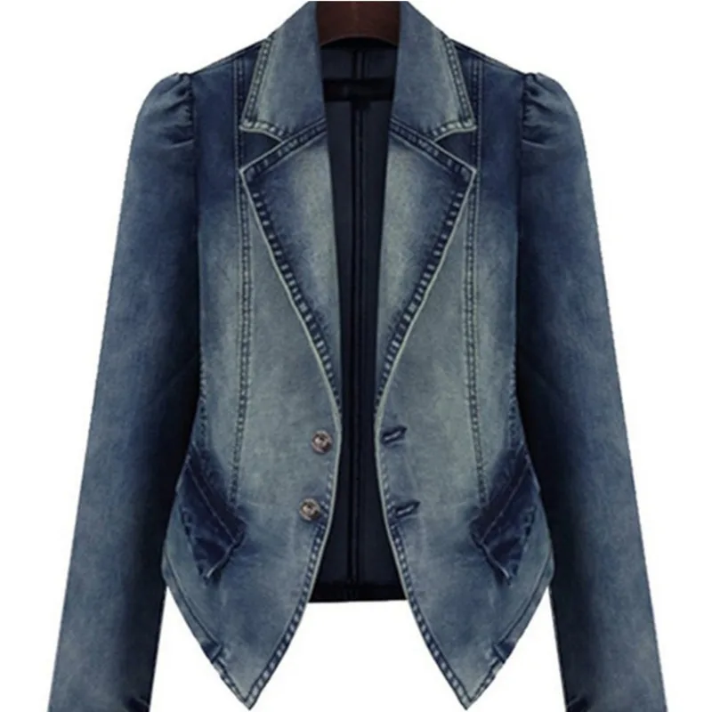 

Women Hole Pocket Button Denim Jacket Patchwork Turn-down Collar Large Size Dignified Autumn Winter Coat Women New Fashion 2021