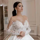 Роскошное бальное платье с арабскими и дубайскими бусинами и кристаллами, свадебные платья 2022, Свадебное Платье Из Мягкого Тюля с длинным рукавом, свадебные платья