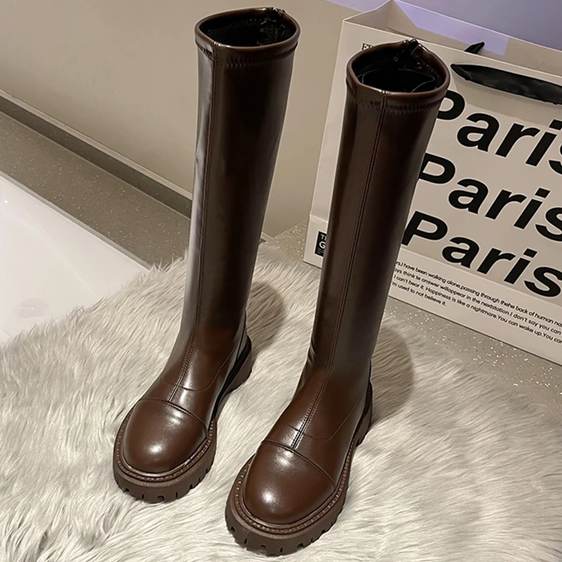 

Women Knee-High Modern Boots Winter Furry Shoes Female Round Toe Low Heels Zippers Shoes Ladies New 2021 Fur Chelsea Boots