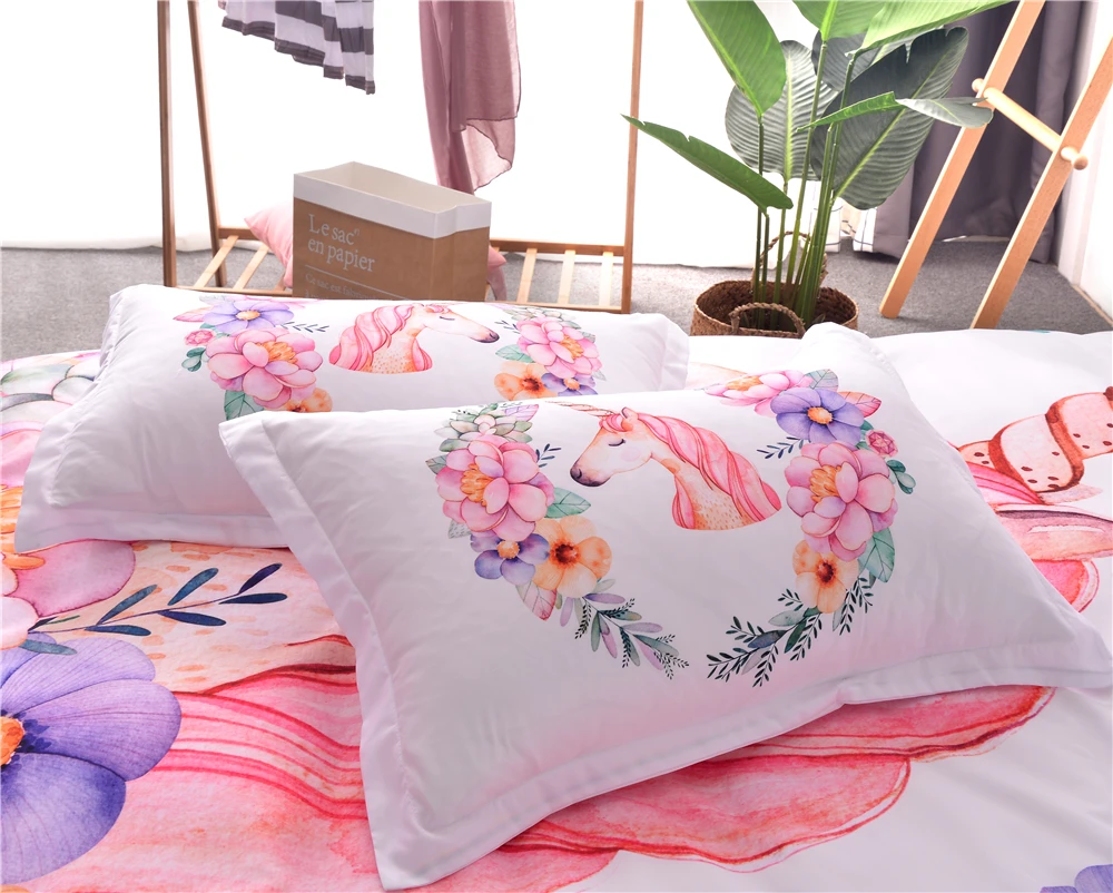 

Unicorn Bedding Set Queen Comforter Sets Duvet Cover Set Queen White Black Lovely Cartoon Quite Cover For Girls Children