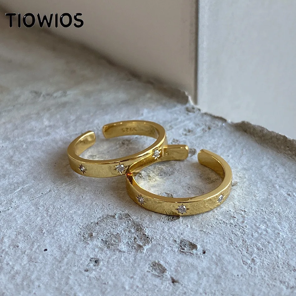 

TIOWIOS French Style Jewelry 925 Sterling Silver Jewelry Fashion Minimalist Zircon Ring