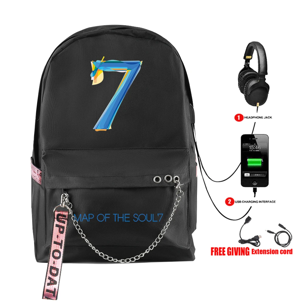 Новый модный рюкзак Bangtan Boys школьный портфель с Usb зарядкой Женская дорожная
