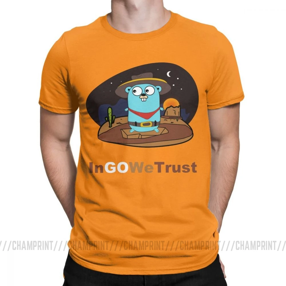 Оранжевый Golang Мужская футболка Gopher In Go мы доверяем программисту Программирование футболка кодер кодирование одежда разработчик забавная футболка - Цвет: Оранжевый