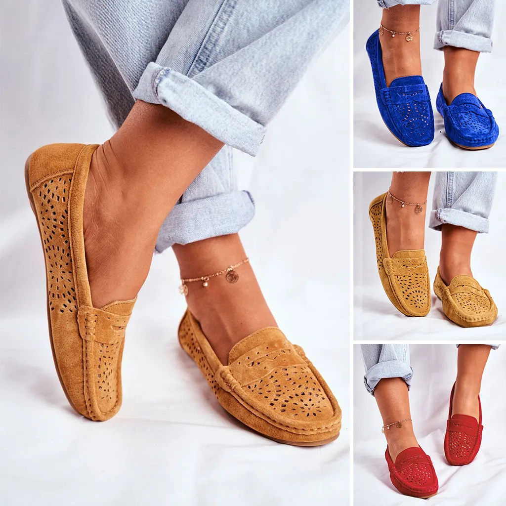 

Women's Cut-outs Shoes Summer Casual Hollow Out Slip On Loafers Perforated Flat Shoes Ladies Genuine Leather Shoeses