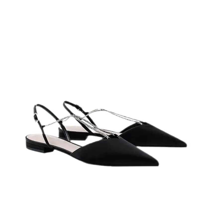 

Small CK women's shoes 2021 spring versatile new trend Rhinestone chain elegant women's chain pointed flat sandals