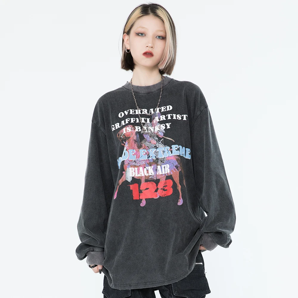 

Рубашка с длинным рукавом для мужчин и женщин, Свитшот в стиле оверсайз, уличная одежда в стиле унисекс, с надписью, для ношения осенью и весн...