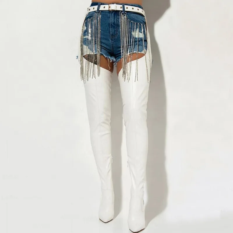 2021 Winter Women's High Knee Boots Leather Quality Shoes Sexy Stiletto Heel Belt Buckles Large Size Thigh High Boots Female