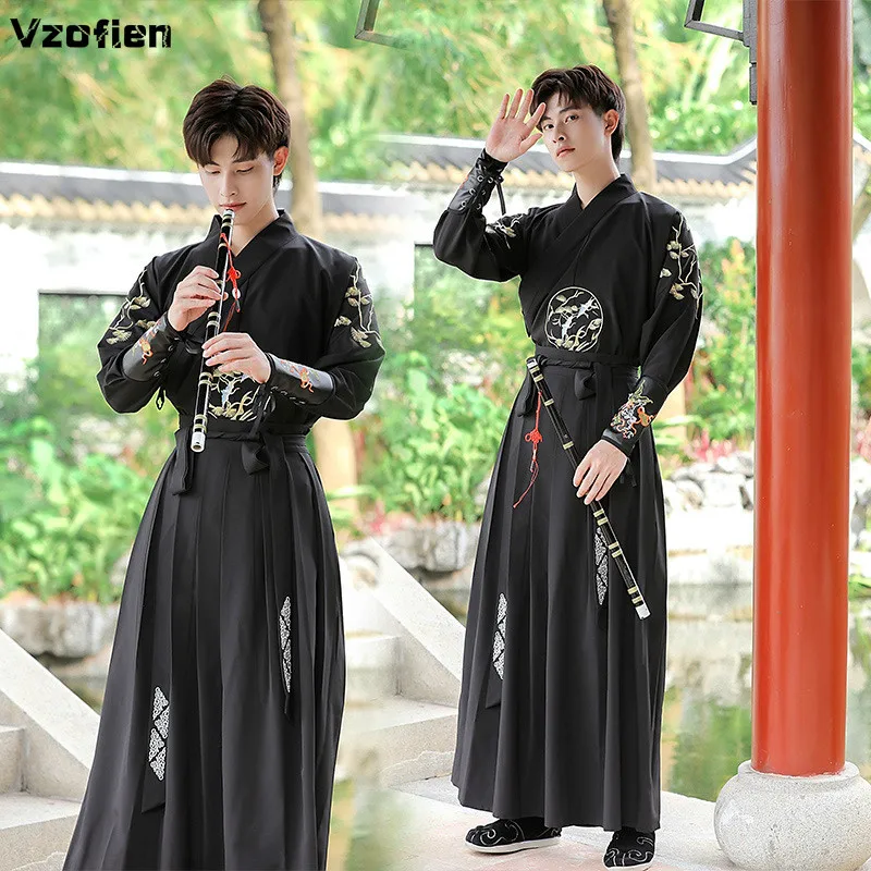 Ancient Hanfu Men Han Dynasty Swordsman Tang Suit Cosplay Costume Traditional Embroidery National Dance Hanfu Festival Outfit