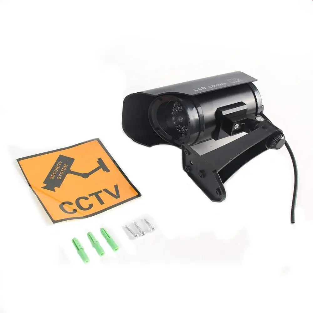 Dummy Solar Powered Fake Camera High Simulation CCTV Flashing Led Red Light Outdoor Monitor Waterproof Surveillance | Безопасность и
