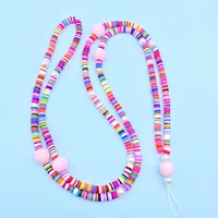 fashion pink soft pottery chain beaded trendy women outside casual accessory necklace gift mobile phone hanging rope