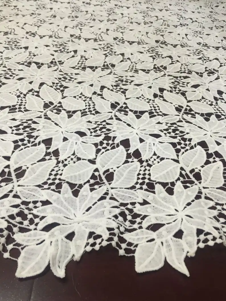 

Off White Milk Silk Crochet Lace Fabric Floral Tassel Lace Fabric Wedding Fabric Lace 125cm width 1 yard