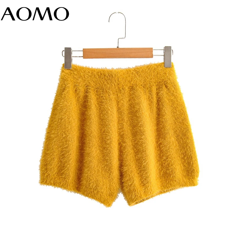

AOMO 2020 autumn women elegant knit shorts solid strethy waist female casual shorts pantalones SY10A