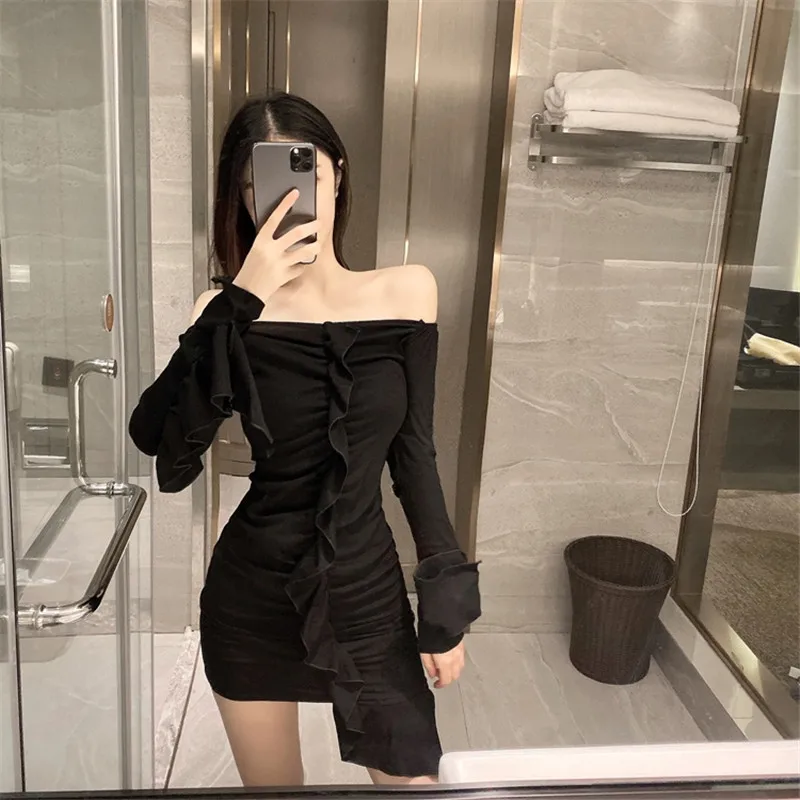 Новинка 2019 модное облегающее однотонное платье в стиле ретро с длинными рукавами