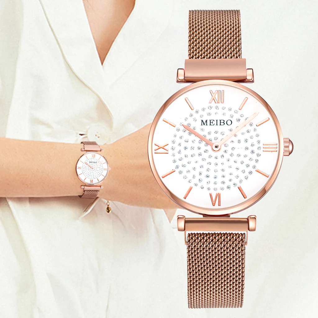 Модные простые женские часы с милым котом циферблатом и магнитной застежкой из