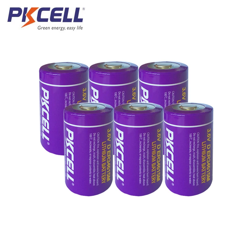 

Аккумуляторы PKCELL LiSOCl2, 6 шт., размера D, ER34615M, 34615, 3,6 В, 14000 мА · ч, неперезаряжаемые литиевые, для сигнализации