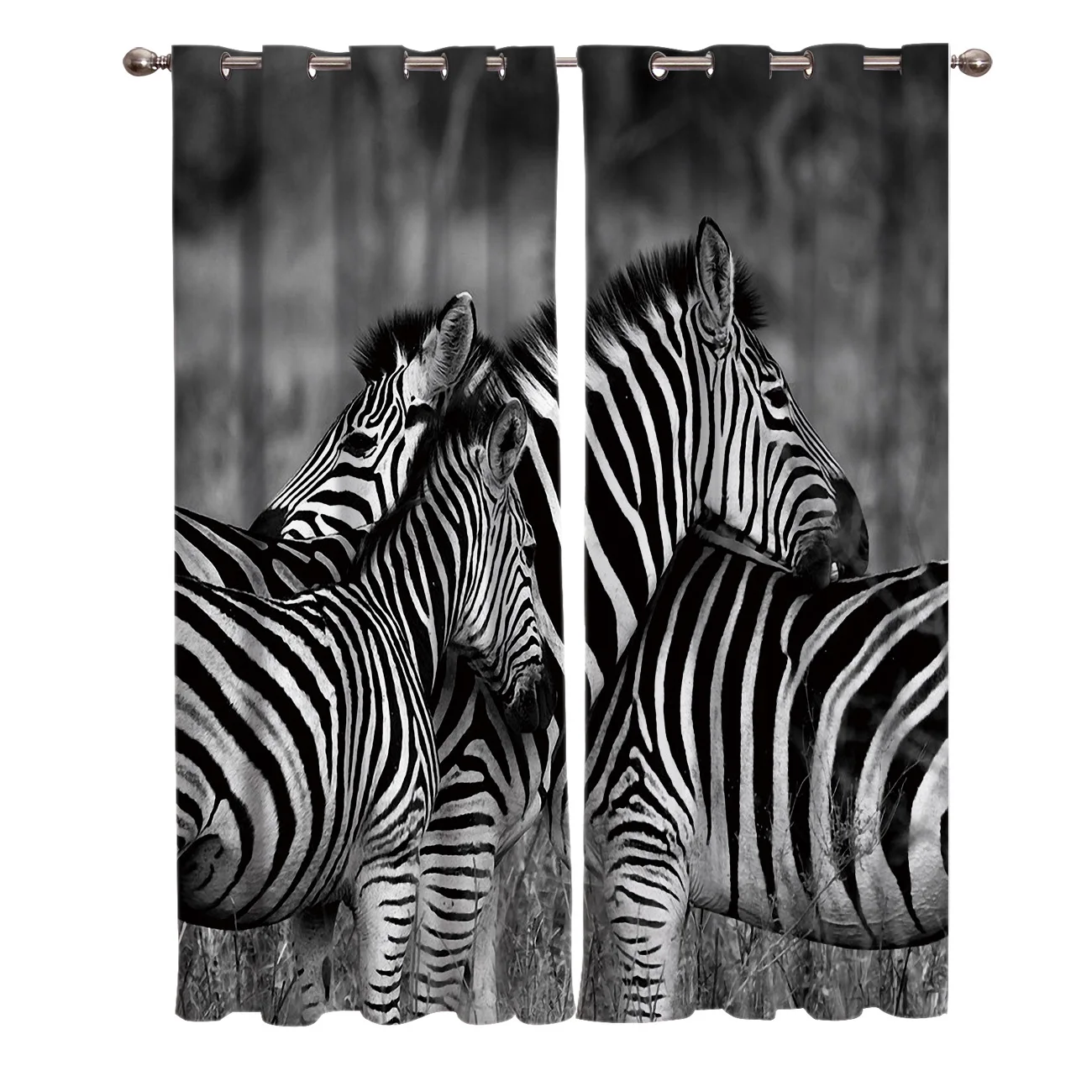 Черно белые занавески из двух зебр для фотосъемки дикой природы на окна гостиной