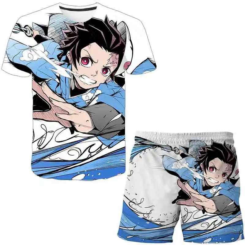 

2021 new anime children's T-shirt set boy clothing 3d printing T-shirt kids anime shirt O-neck graphic Harajuku T-shirt + shorts