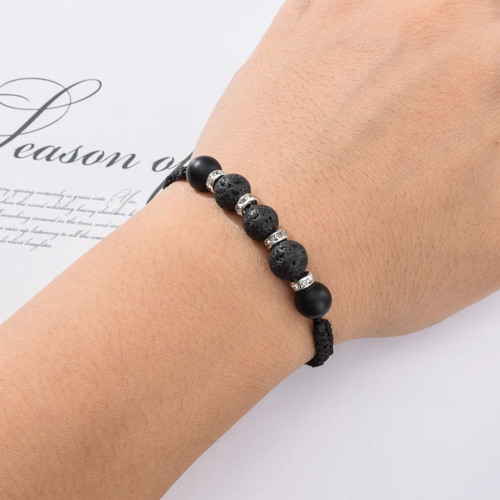 12 шт./лот черная плетеная веревка из вулканического камня Набор браслетов для