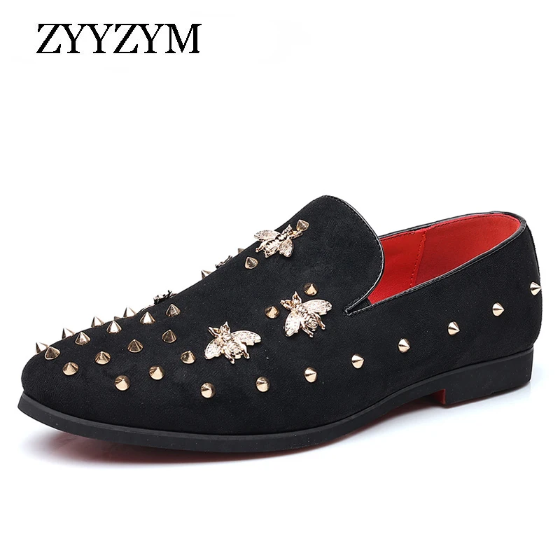

ZYYZYM Spring Autumn Men Loafers Shoes Rivet Metal Decoration Party Leather Casual Breathable Doudou Shoes