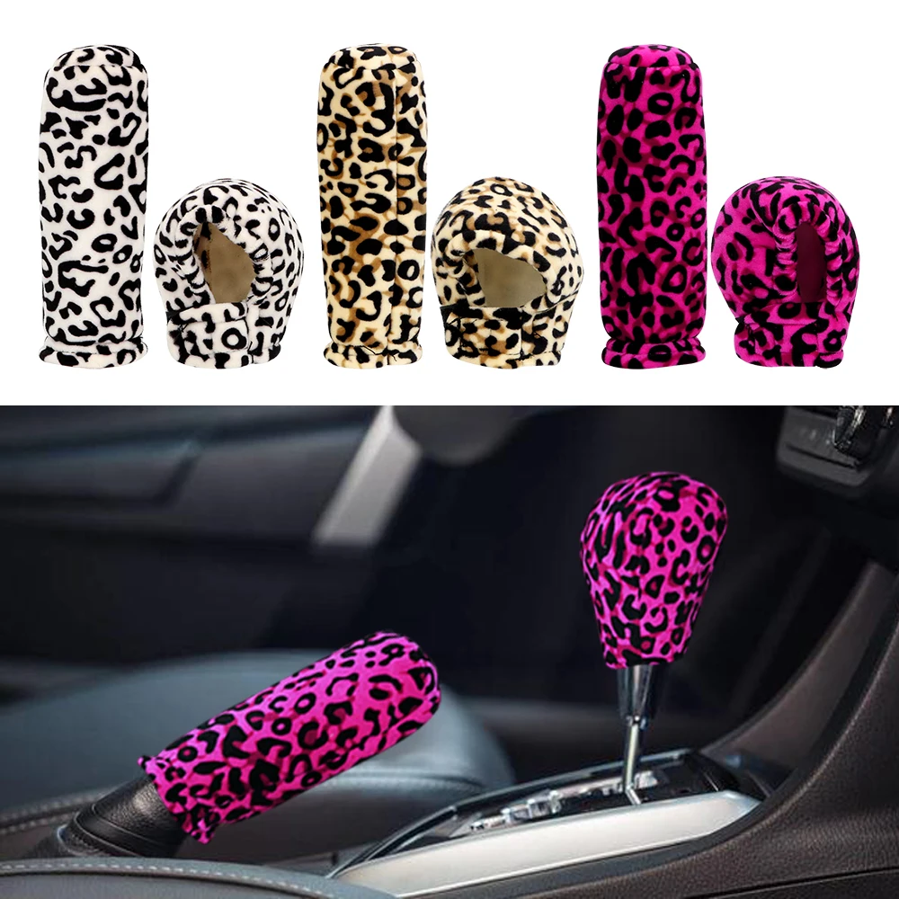 

Leopard Plush Handbrake Grips 2 piece/set Anti-Slip Car-styling Car Gear Shift Collars Interior Accessories Universal