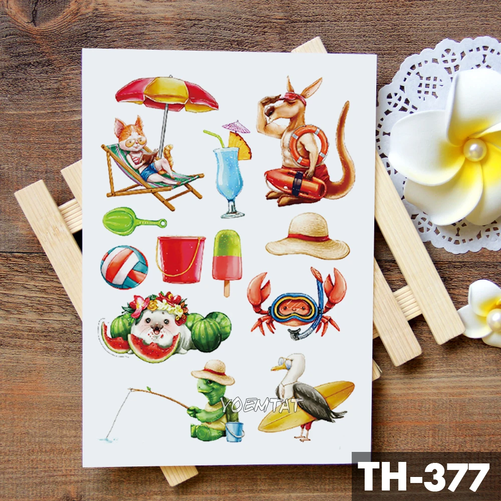 Водостойкая Временная тату наклейка с рисунком русалки пирата енота единорога