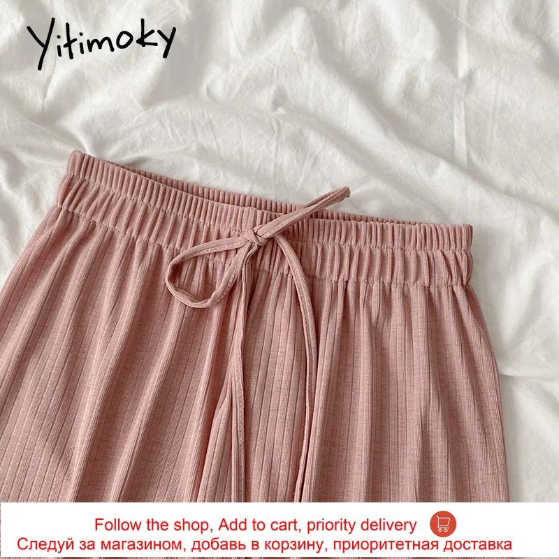 

Yitimoky Drawstring Sweatpants Women Pants High Waist Solid Pink Elastic Loose Wide Leg Pants Fashion Summer 2021 Casual New