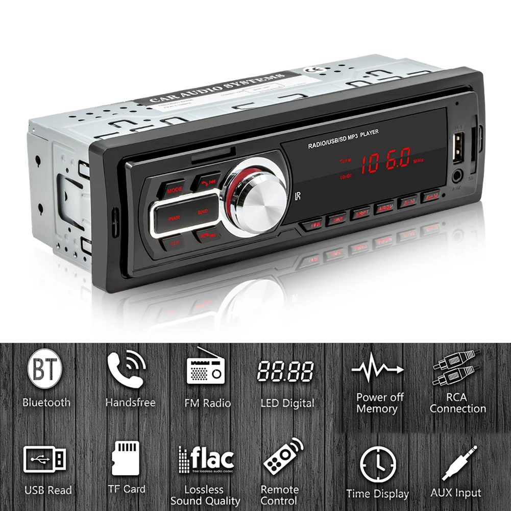 Магнитола VODOOL автомобильная 1DIN стерео Bluetooth MP3-плеер USB/TF/AUX-IN часы дисплей |