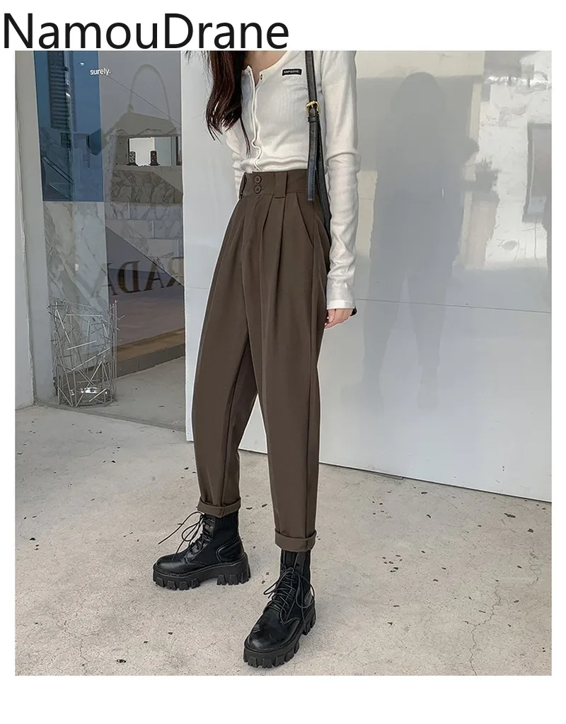 

Office Suit Pants Women 2021 Classic High Waist Pants Korean Trousers Harajuku Pleated Pants Streetwear Women Clothing