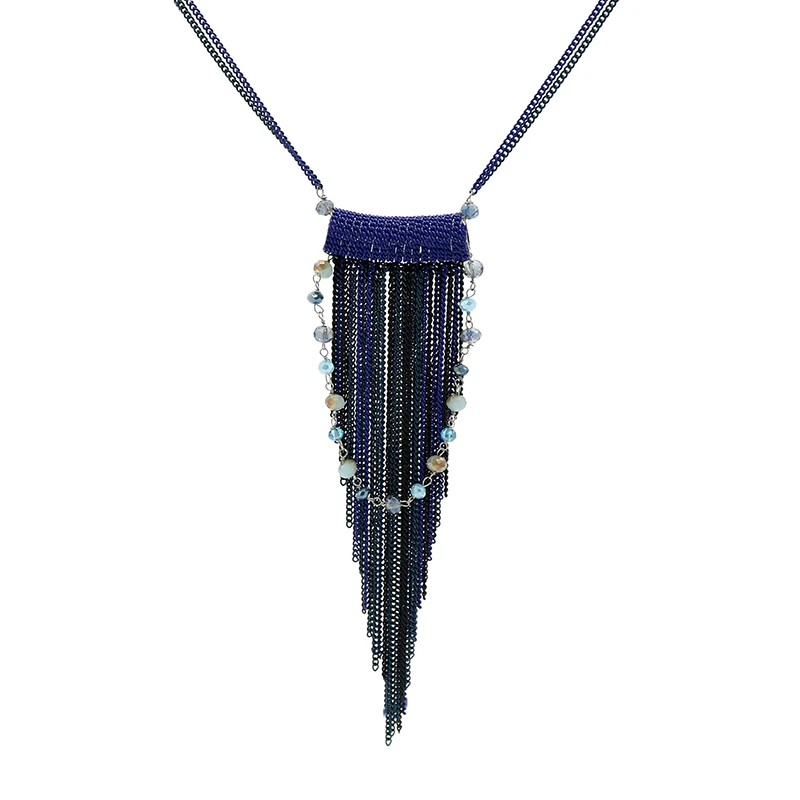 Этническая Длинная цепочка под свитер ожерелье Кристалл бисер кисточка ожерелья