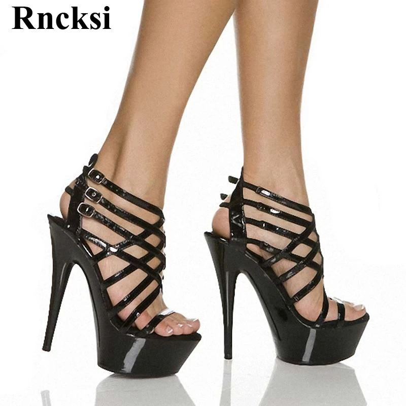 

Rncksi Women Sexy Cut Out Shoes 15cm High Heel Pole Dance Platforms Star Model Sandals Night Club Party Wedding Dress Sandals