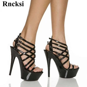 Rncksi Women Sexy Cut Out Shoes 15cm High Heel Pole Dance Platforms Star Model Sandals Night Club Party Wedding Dress Sandals