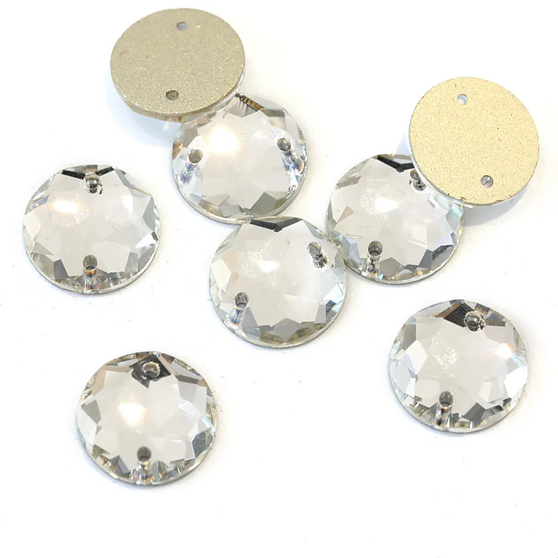36pcs 14mm Glass Strass Crystal AB Round Gird Sew On Rhinestones White Holes Sew-on Stones For Clothes Decoration B1012 | Дом и сад