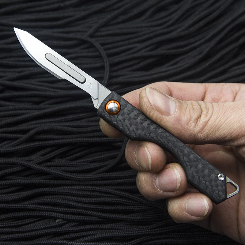 

New Beauty Folding Knife Carbon Steel blade Carbon Fiber handle Outdoor Camping huking EDC emergency kit Rescue Tool
